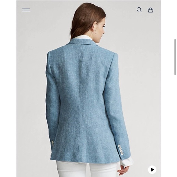 New Polo Ralph Lauren Blazer Blue Herringbone Linen Silk - Picture 7 of 16